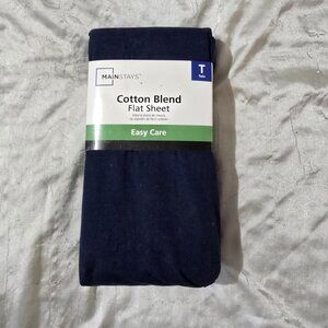 Mainstays Navy Blue Easy Care Cotton Blend Twin Flat Sheet
